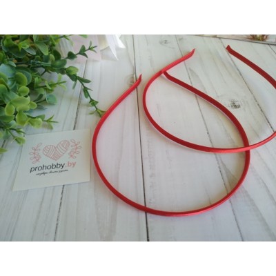 Ободок для волос, металл в атласе, 0,5 см, цвет красный